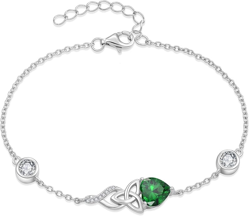 Infinity Celtic Knot Bracelet 925 Sterling Silver Birthstone Bracelet Irish Jewelry Gifts for Women