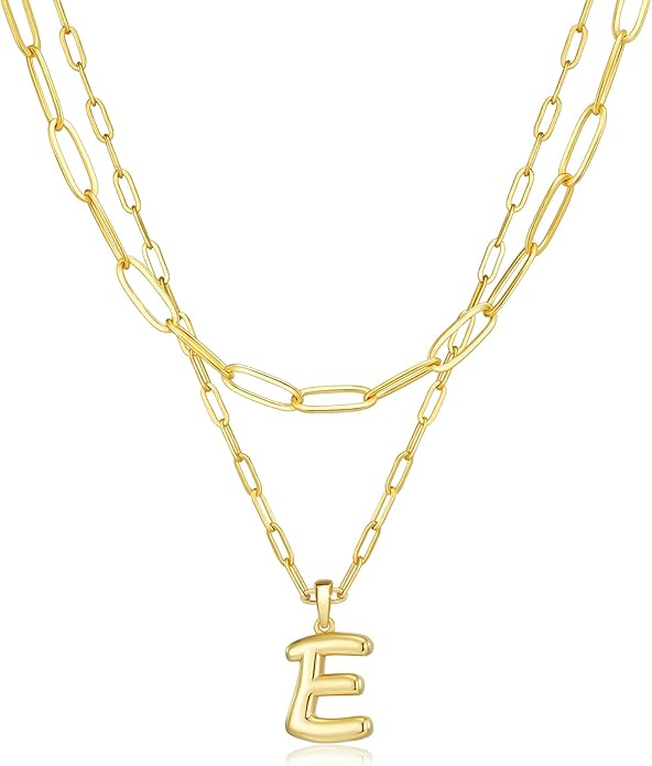 adoyi Gold Necklace for Women Layered Bubble Heart Letter Initial Necklaces for Women Trendy Jewelry 14K Gold Plated Chain Chunky Name Necklace Stack Charm A-Z Pendant Set Jewelry Gifts