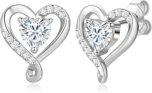Earrings for Women, S925 Sterling Silver Rose Gold Birthstone Heart Studs Earring for Girlfriend Wife, Anniversary Birthday Christmas Valentines Mothers Day Gifts Jewelry for Women Wife Her Mom