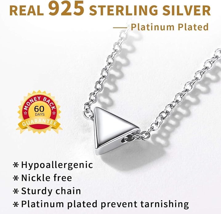 ChicSilver Personalized 925 Sterling Silver Dainty Small Heart/Star/Moon/Dot/Triangle Pendant Necklace for Women, Silver/Gold/Rose Gold/Black (with Gift Box)