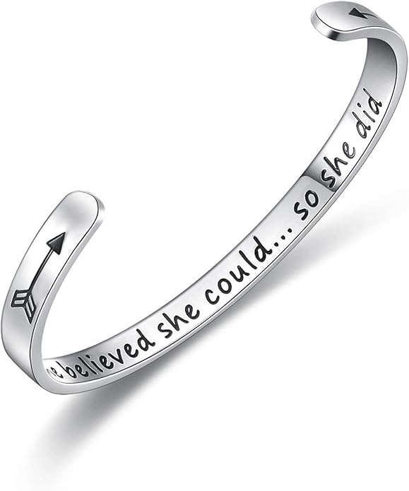 TONY & SANDY Inspirational Bracelets for Women Teen Girls Personalized Gifts for Daughter Granddaughter Mom Sister Friends Stainless Steel Engraved Cuff Birthday Easter Christmas