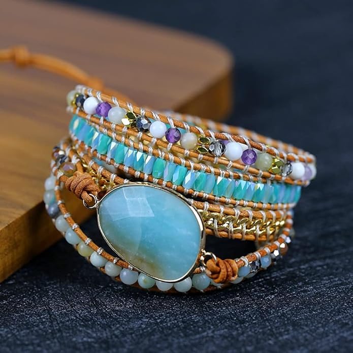 ZOSOJONA Boho Handmade Natural Stone Wrap Bracelets Turquoises Crystal Beads Bracelet Jewelry
