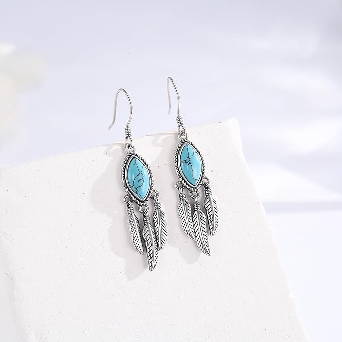 Western Earrings for Women 925 Sterling Silver Turquoise Western Country Dangle Drop Earrings Country Jewelry Gifts for Cowgirl Cowboy