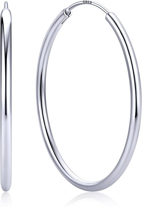 ChicSilver Hypoallergenic 925 Sterling Silver Hoop Earrings for Women, Lightweight Large Gold Plated Hoop Earrings, Endless Hoops Earring 20/30/40/50/60/70MM