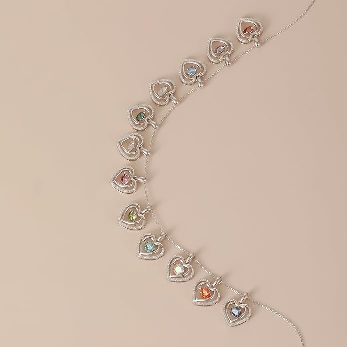 Gem's Beauty Silver Heart Necklace for Women - 925 Silver Moissanite Pendant, Dainty Dance Gift for Her, Mom, Wife |Christmas/Anniversary/Valentine’s Birthstone Jewel