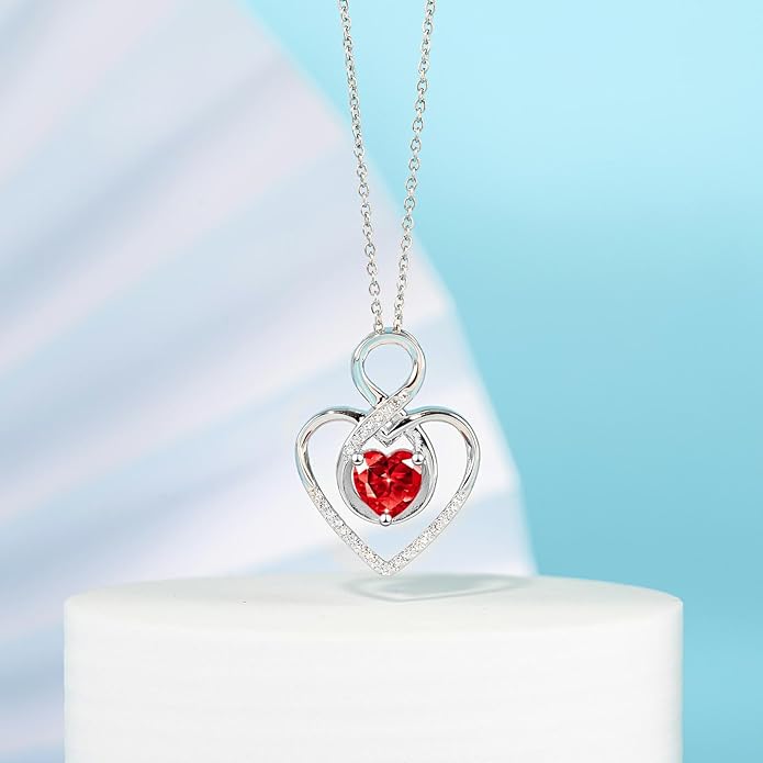 Heart Necklace for Women, 925 Silver Necklace with Infinity Heart Pendant, Personalized Birthstone Necklace Anniversary Birthday Gifts for Wife, Girlfriend, Mom