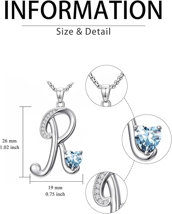 Christmas Gifts for Women Alphabet A to Z Initial Birthstone Pendant Necklaces for Women - 18k White Gold Plated Personalized Name Jewelry Valentine Mothers Day Birthday Gifts for Women Her Girlfriend
