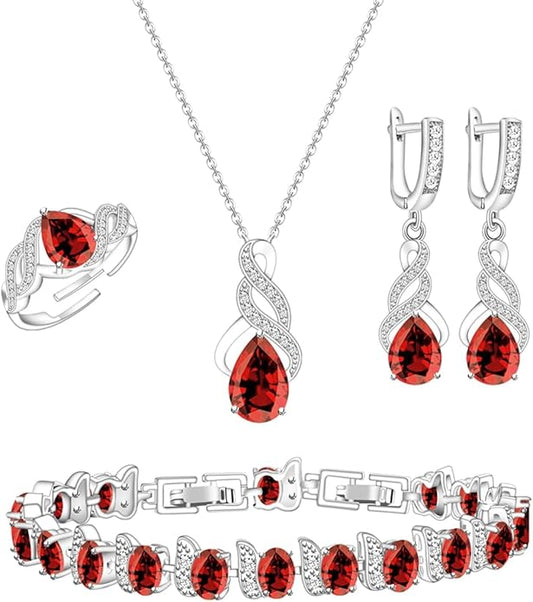 ZCGJWE Wedding Jewelry Set for Women Gem Necklace Earrings Bracelet Luxury Jewelry Set Birthday Valentine's Day Mother's Day Christmas Prom Jewelry Gift