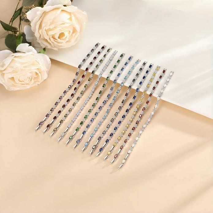 Tennis Birthstone Bracelets Sterling Silver Bracelets Charm Jewelry Birthday Gifts for Women,Girlfriend,Wife,Mom - Graduation, Friendship,Birthday, Anniversary