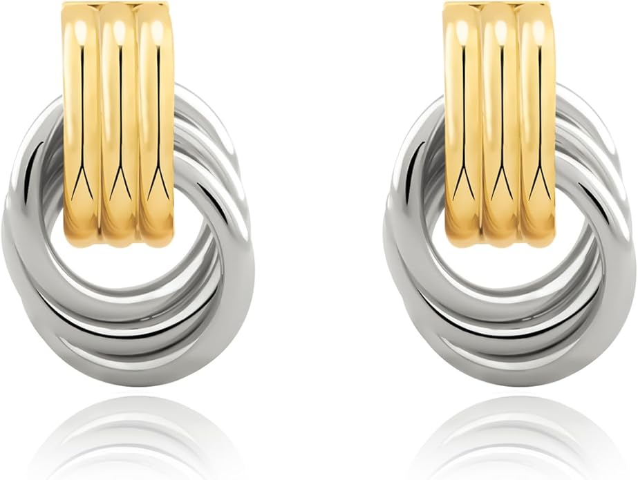 NIXMAX Chunky Small Knot Earrings Gold Silver Geometric Earrings for Women Dainty Gold and Silver Plated Dangle Drop Earrings Hypoallergenic and Lightweight Fashion Trendy Jewelry Gifts