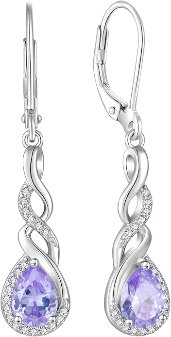 Infinity Dangle Drop Earrings for Women 925 Sterling Silver Teardrop Leverback Earrings Birthstone Jewelry Gifts for Women Wife Girlfriend Mother Daughter Her