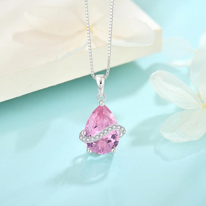 Teardrop Necklace for Women 925 Sterling Silver Birthstone Necklace Pendant Jewelry Gifts for Her