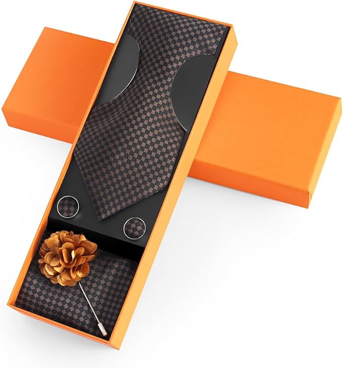 joy alice Ties Set Men Mixed Color Necktie Handkerchief Cufflinks Brooch 3.15 Formal