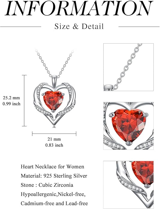 WINNICACA Birthday Gift for Mom Heart Necklace for Women 925 Sterling Silver Birthstone Necklace Jewelry Gift for Women Wife Her Girlfriend Sister