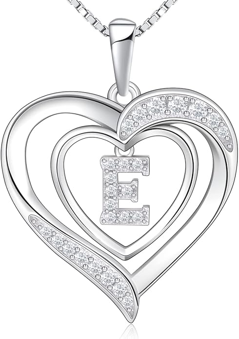 RIVIKO Heart Initial Necklace for Women, 925 Sterling Silver Letter Pendant,Personalized Charm Alphabet Jewelry Valentines Mother's Day Anniversary Christmas Birthday Gifts for Women Her Mom Wife