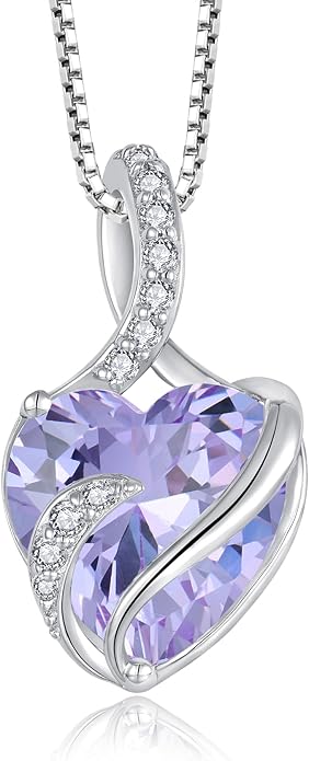 FJ Infinity Birthstone Necklace 925 Sterling Silver Love Heart Pendant Jewelry Gifts for Women