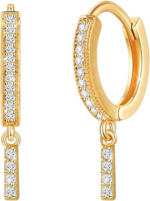 18K Gold Filled Initial Dangle Hoop Earrings for Women, 1 Pair CZ Hypoallergenic Alphabet Letter A-Z Drop Dangle Dainty Gold Earrings, Small Huggie Hoop Earrings with Cubic Zirconia Gifts Jewelry