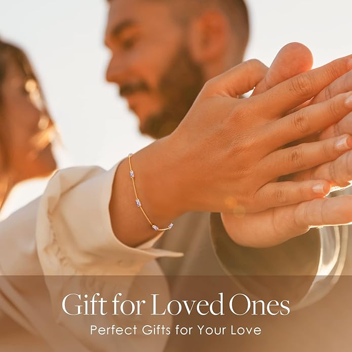 LOUISA SECRET Birthstone Bracelets for Women, 925 Sterling Silver Dainty Simple Women Charm Link Bracelet, Birthday Anniversary Christmas Jewelry Gifts for Women Wife Mom Her