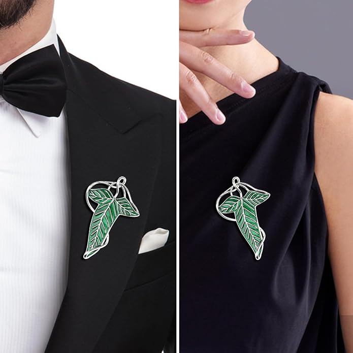 EKZ Elegance Elven Green Tree Leaf Enamel Pin,Cloak Clasp Brooches Elven Keepsake Pin for Luck and Mystery – Perfect for Christmas Festive Attire and Cosplay Jewelry