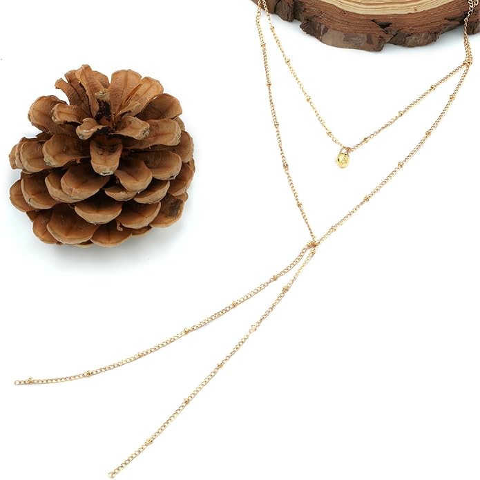 14K Gold Plated Y Necklace for Women – Dainty Lariat Long Pendant Chain, Layered Drop Necklace for V Neck Dress, Simple Sexy Cleavage Jewelry Gifts for Women