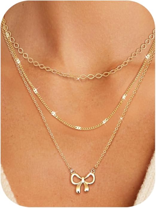 Besteel 3Pcs Dainty Layered Necklaces for Women - Paperclip Choker Necklace Stacks Set Trendy Simple Layering Chain Pendant Jewelry Non Tarnish Gifts
