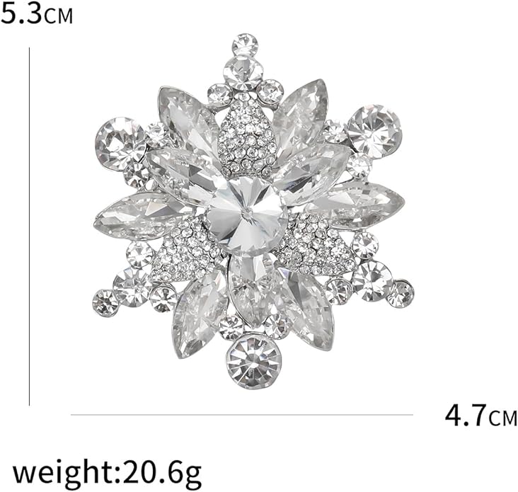 Vintage Crystal Rhinestone Flower Brooch Pin Premium Rhinestone Large Blossom Brooch Collar Pin Bridal Wedding Dress Jewelry Accessories for Women