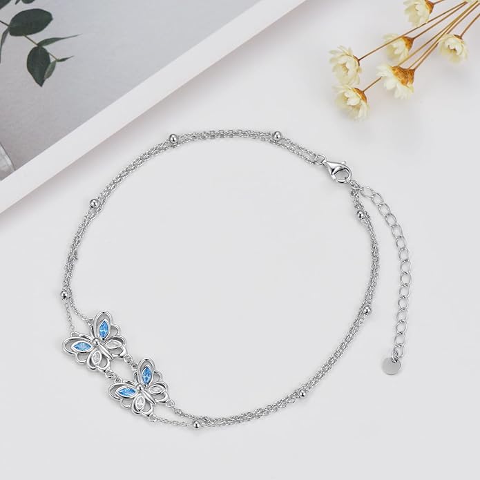 Dorunmo Anklet Bracelets For Women 925 Sterling Silver Birthstone/Infinity/Butterfly/Evil Eye/Turtle/Pineapple/Starfish/Heart Anklets Bracelets Jewelry Gifts for Women