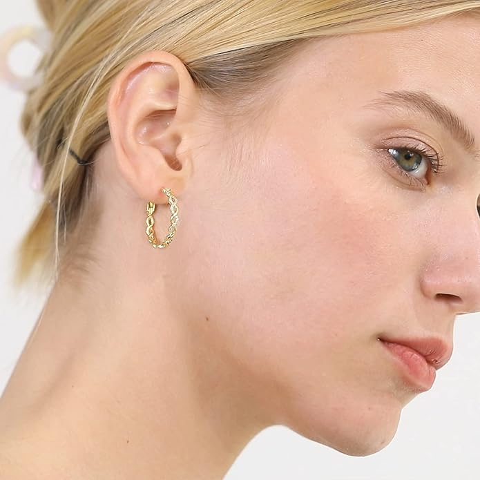 Senteria 925 Sterling Silver Earrings Hoops for Women Lightweight Twisted Hoop Earrings With Cubic Zirconia Hypoallergenic Hoops Earrings (20/30/40/50/60MM)