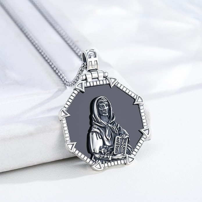 Taioiat Saint Necklace 925 Sterling Silver St Necklace Amulet Pendant Jewelry Religious Gift for Men Women