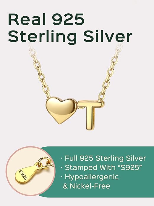 ChicSilver 925 Sterling Silver Heart Initial Necklaces for Women -Dainty Personalized Heart Pendant Letter Alphabet Necklace for Women