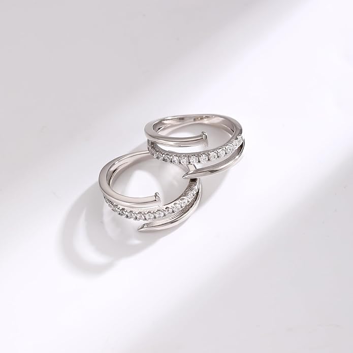 Fimewon Fashion Stackable Rings for Women Silver Eternity Band Three Rows Rings Valentine's Day Gifts for Women Size 5-10