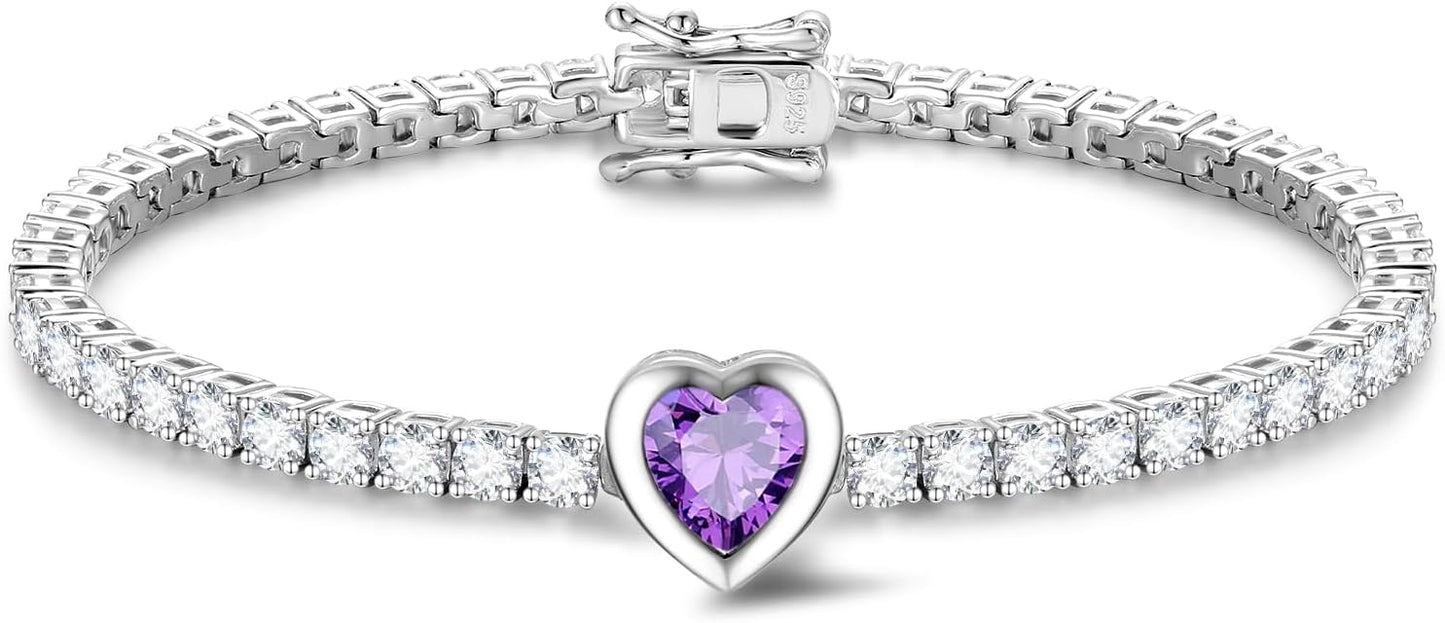 FANCIME 7mm Heart Birthstone Tennis Bracelet for Women Fine Jewelry Wedding Bridal Prom Birthday Gift for Women Her, Length 7 Inch