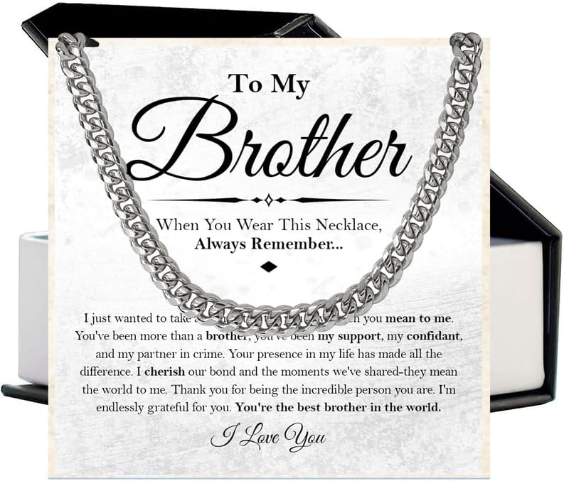 KOLMALK Brother Necklace - Cuban Link Chain Necklace for Men, To My Brother Gift from Sister for Birthday, Anniversary or Christmas