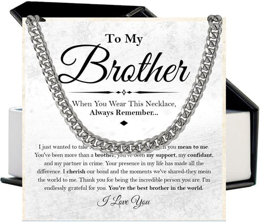 KOLMALK Brother Necklace - Cuban Link Chain Necklace for Men, To My Brother Gift from Sister for Birthday, Anniversary or Christmas