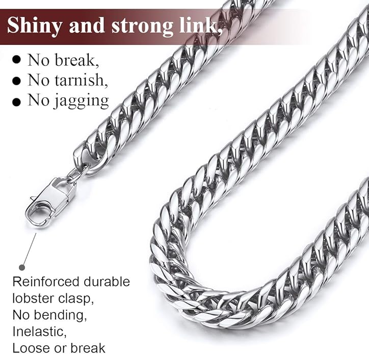 FindChic Men Curb Chain Necklace 18K Gold Plated/Stainless Steel/Black Chunky Double Tight Cuban Link Hip Hop Neck Chains for Men Boys 3.5MM/5MM/6MM/7MM/9MM/12MM 14''-30'' 8 Length Options (Send Gift Box)