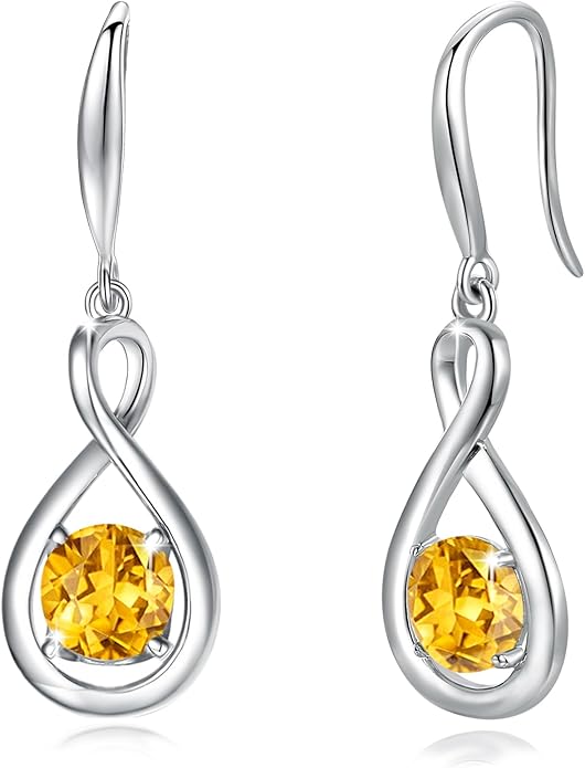 FANCIME Dangle Drop Earrings 925 Sterling Silver Dainty Infinity Round Gemstone Birthstone Jewelry Birthday Gifts for Her Women
