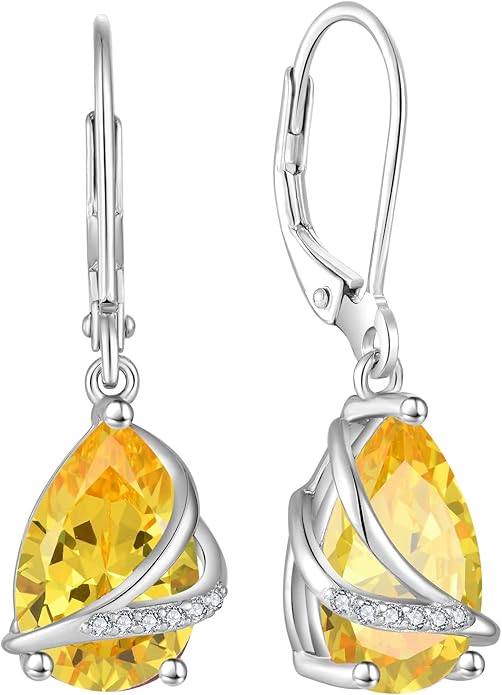 Birthstone Dangle Drop Earrings for Women 925 Sterling Silver Teardrop Leverback Earrings Jewelry Gifts for Wife Mother Her