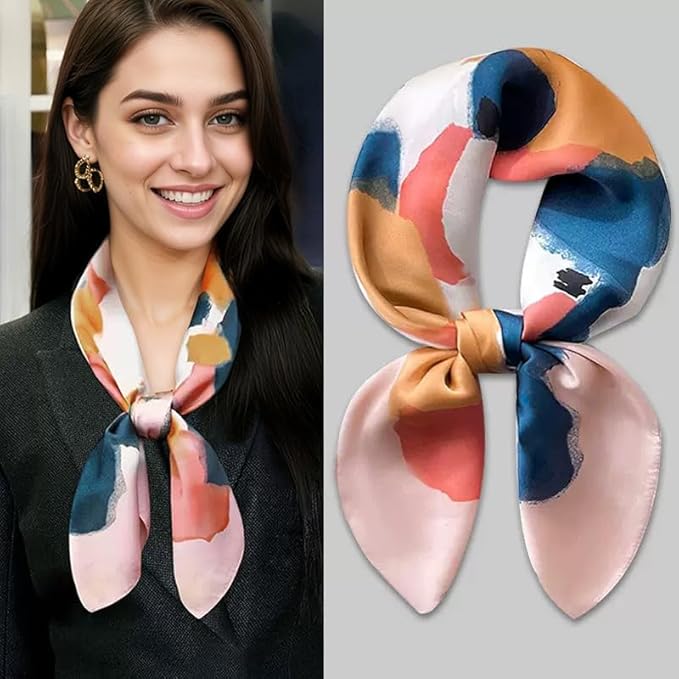 ANDANTINO 100% Mulberry Silk Square Scarf for Hair-25.6" X25.6'' Women Men Natural Silk Neckerchief Digital Printed Headscarf