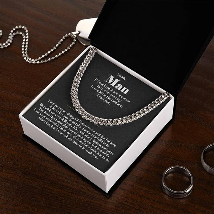 VIRAGIL To My Man Necklace Chain for Men, Silver Stainless Steel Chain Jewelry, Romantic Gift from Partner for Birthday Valentine or Everyday Wear with Meaning