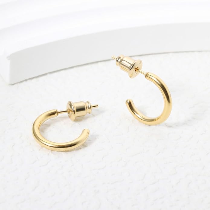 Minimalist Hoops for Women - 14K Gold Open Huggie Hoop Earrings, Hypoallergenic Tiny Hoops in Gold and Silver (Set of 1-5 Pairs)