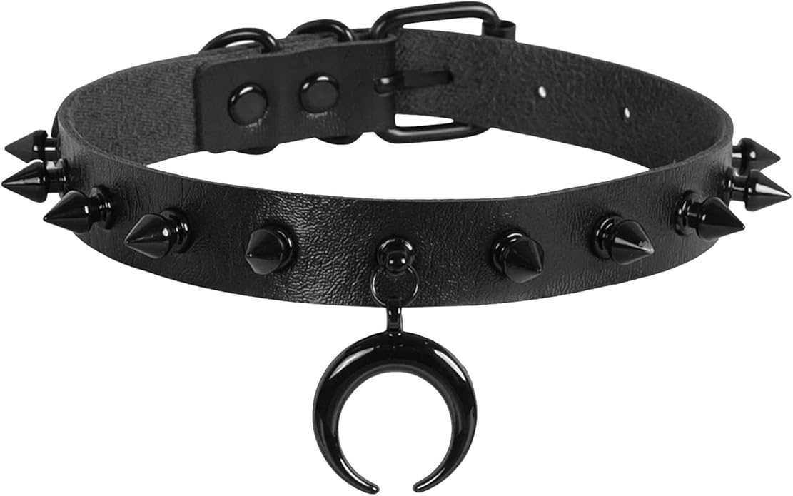 MILAKOO Punk Black Choker Gothic Spiked Rivets for Women Men with Charm Pendant Leather Necklace