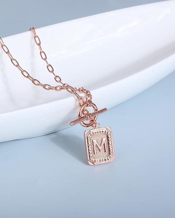 MJartoria Layered Initial Necklaces for Women Trendy, 14K Gold Plated Brass Simple Star Choker Square Letter Pendant Necklace, Paperclip Chain Necklaces Jewelry Gifts