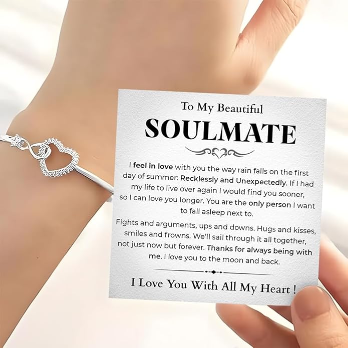 To My Soulmate Bracelet, Soulmate Bracelet For Women, Soulmate's Jewelry Gift From Boyfriend Husband Friend With Message Card And Box Meaning, Valentine Gifts For Her, Birthday Christmas Gifts