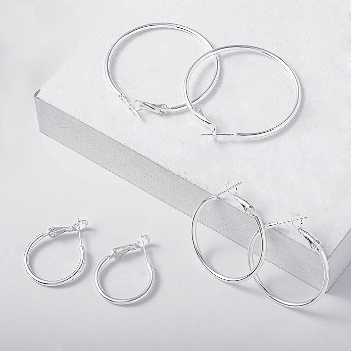 Big Gold Hoop Earrings for Women Hypoallergenic 925 Sterling Silver Post Thin Loop 14K Gold Plated Hoop Earrings Set for Women, 3 Pairs