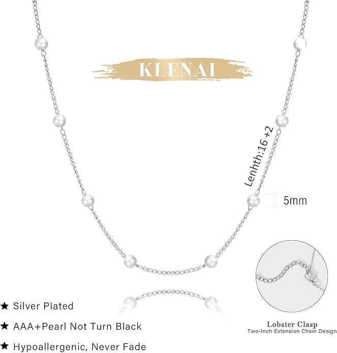 Gold Pearl Necklace for Women, 14K Gold Plated Layered Pearl Necklaces for Women Trendy Simple Herringbone Chain Pearl Necklace for Women Gold Jewelry Gifts