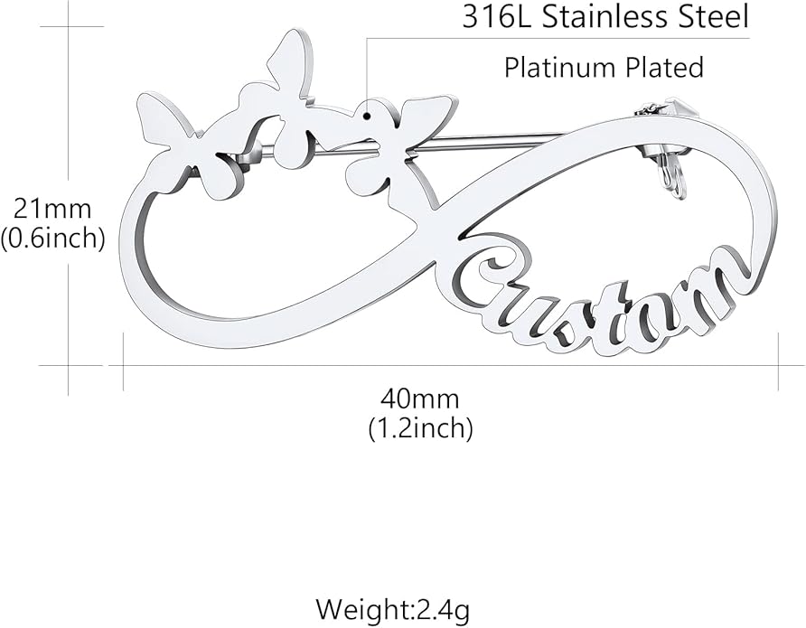 Custom4U Custom Name Pin Personalized Brooch Pins for Women Men Stainless Steel Name Tag with Letters/Initials - Silver/Gold/RoseGold/Black Customized Jewelry Gifts for Birthday Wedding Business Party