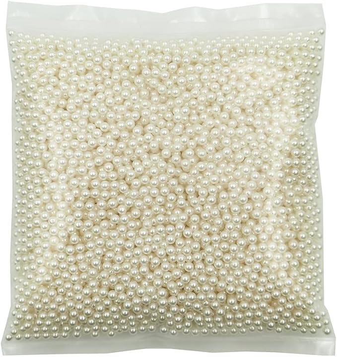 INSPIRELLE 6000pcs 4mm Ivory Polished ABS Undrilled Art Faux Pearls for Vase Fillers, No Hole Imitation Round Pearl Beads for Home Decoration
