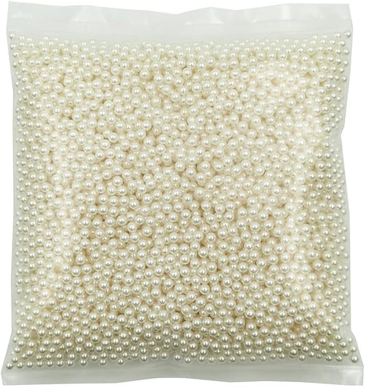 INSPIRELLE 6000pcs 4mm Ivory Polished ABS Undrilled Art Faux Pearls for Vase Fillers, No Hole Imitation Round Pearl Beads for Home Decoration