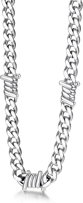 Bestyle Barbed Wire Necklace 5/7/9/12mm Mens Chain Necklaces Hip-hop Punk Gothic Stainless Steel Chain Heavy Thick Cuban Link Chain for Men Women, Length 16/18/20 Inch