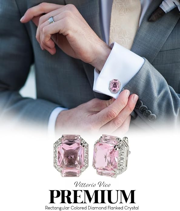 Rectangular Colored Diamond-Flanked Crystal Cuff Links – Tuxedo Suit Accessories, Cufflinks for Men